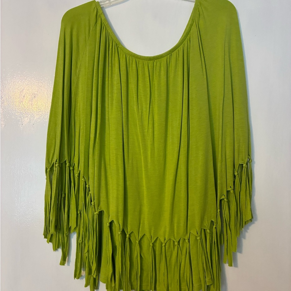 cha cha vente Lime Green Boho Fringe Top - Picture 4 of 4